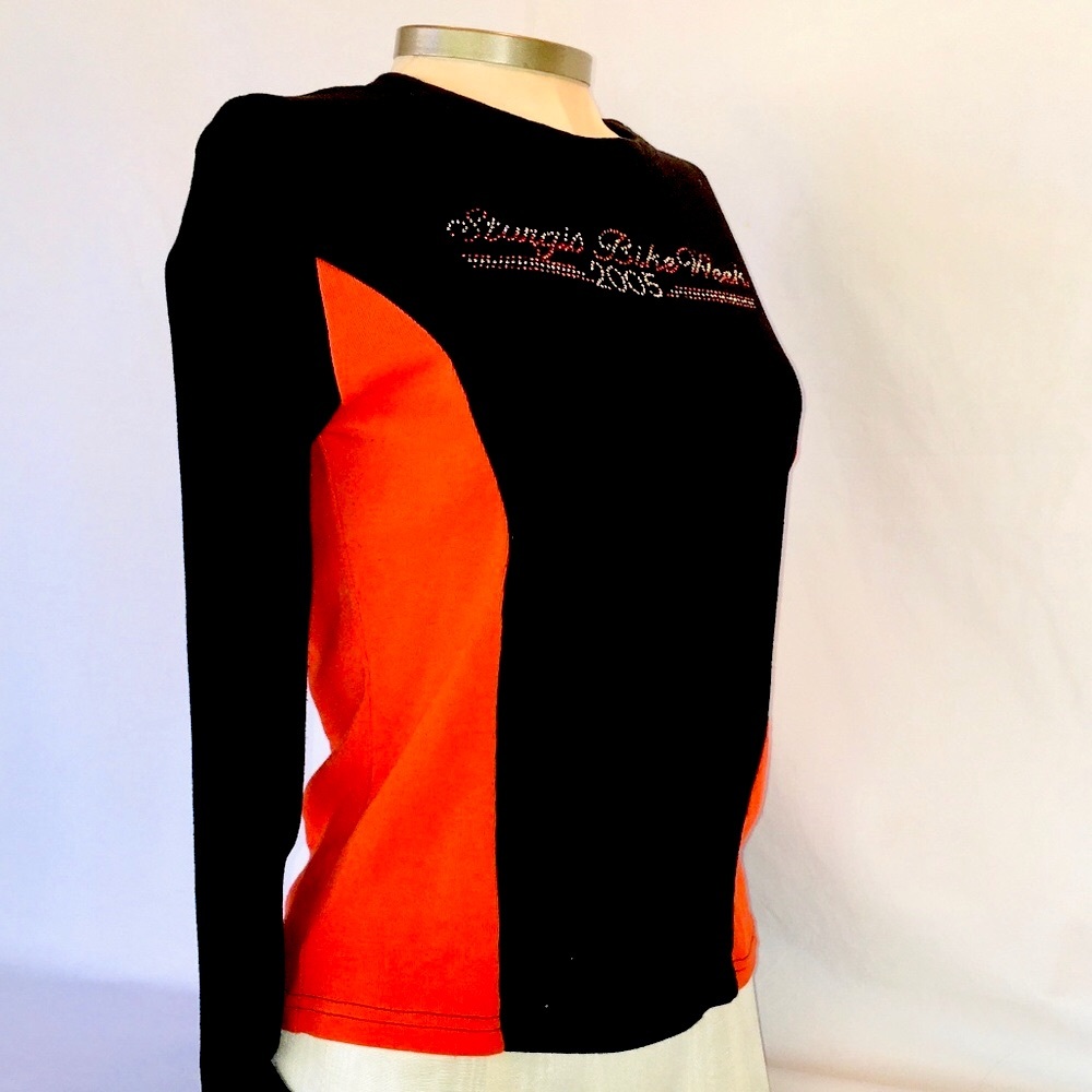 STURGIS Bike Week Women's Large Black & Orange Stretch Knit Long Sleeve Top